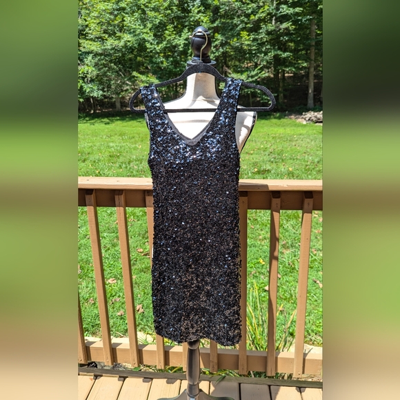 Amber Blue Sequin Black Cocktail/Prom Mini Dress Size Medium - Picture 4 of 6